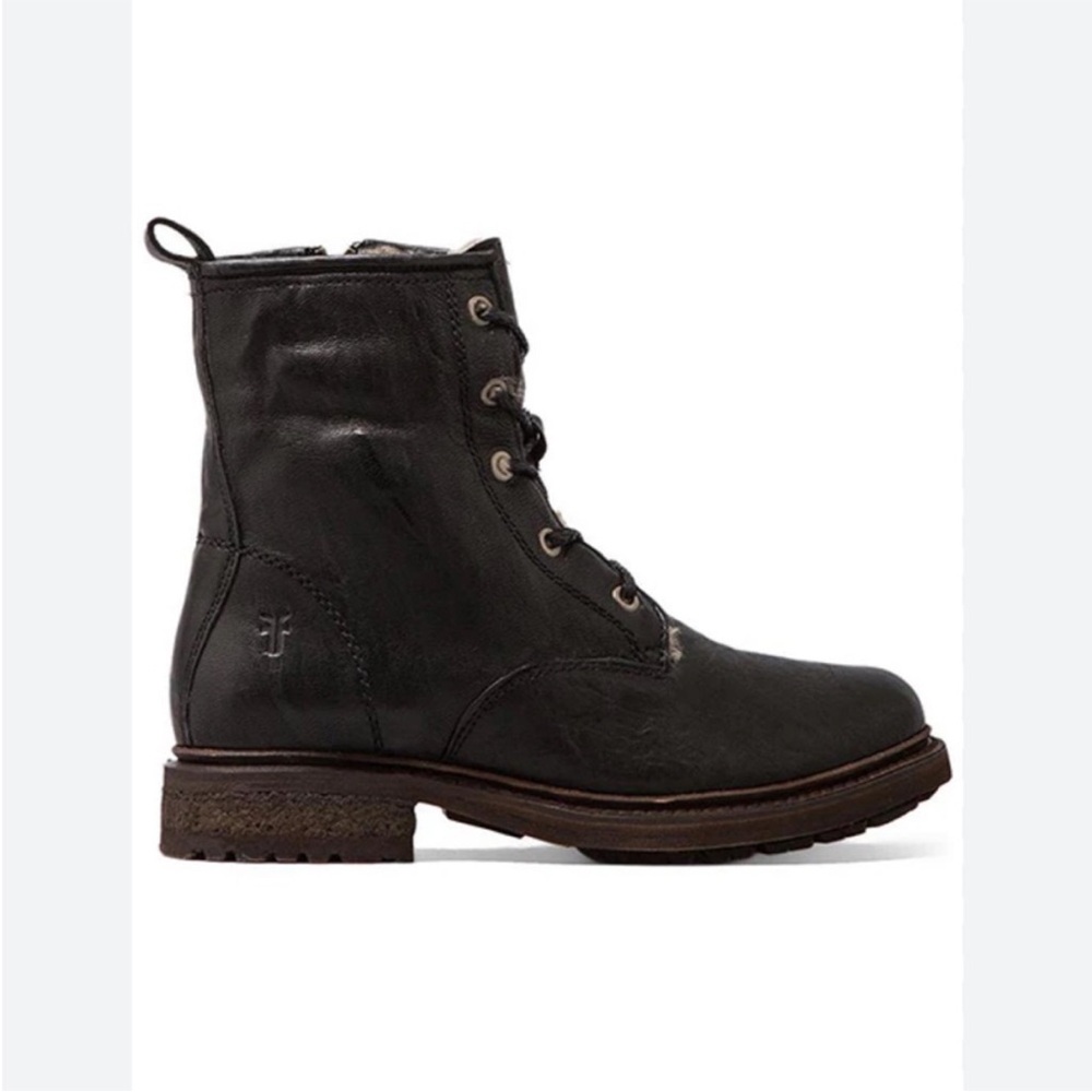 Frye Valerie‎ Shearling Leather Lace Up Black Boots size 9.5